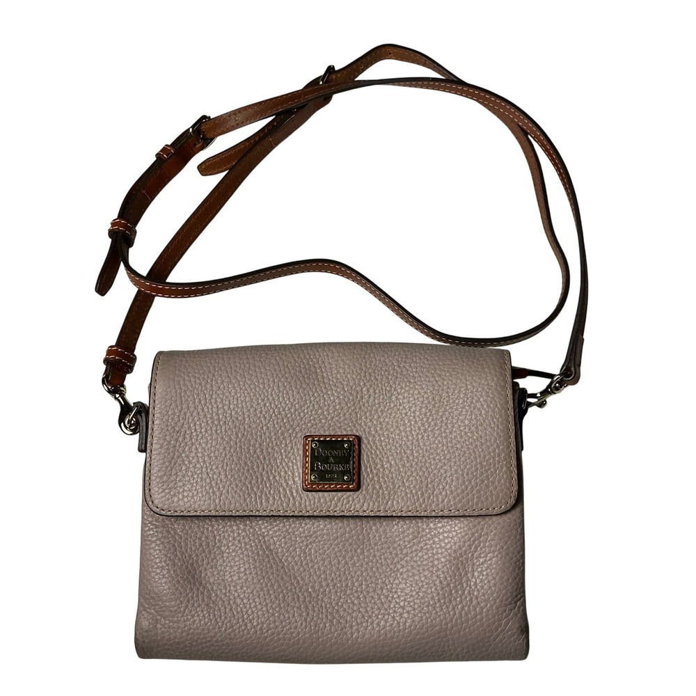 Dooney Bourke Pebble Leather Crossbody Bag Taupe Red Interior Pocket Card Holder